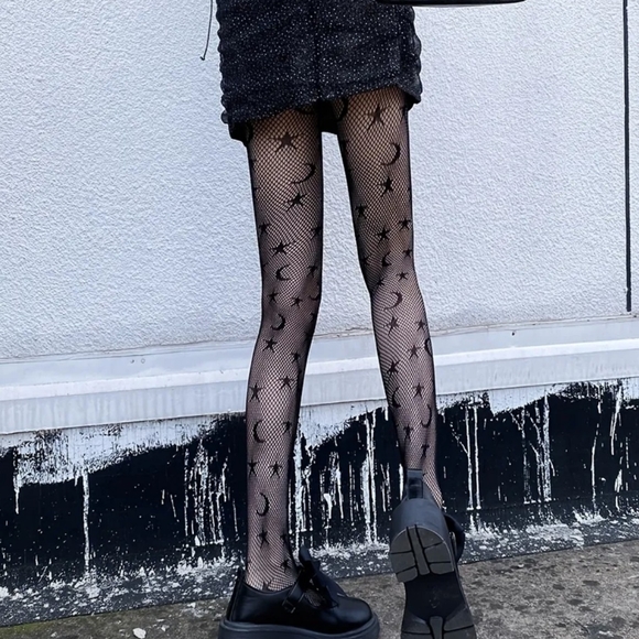 Moon 🌙 & Star 🌟  fishnet tights One size fits most Black - Picture 2 of 7